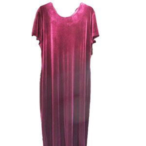 Vintage Burgundy short-sleeved velvet maxi dress Size 16